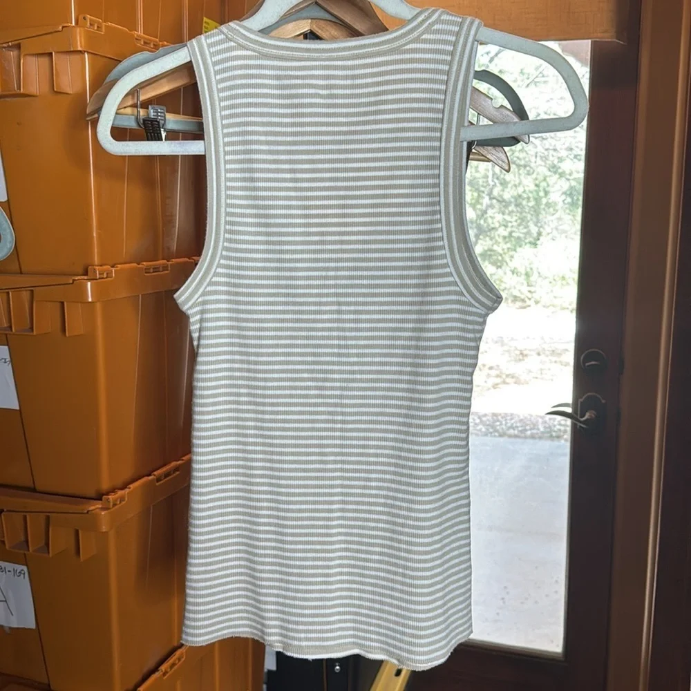 Aerie Henley No BS Tank Top Tan White Stripe Size Medium